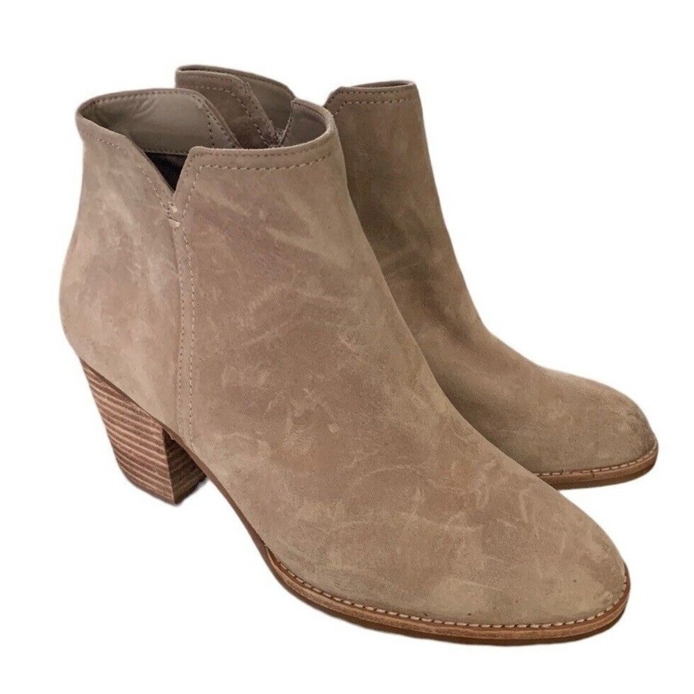Gianni Bini Western Ankle Boots Women 10 Sand Suede Excellent Stacked Block Heel
